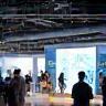 Public exhibition booth with dynamic visuals